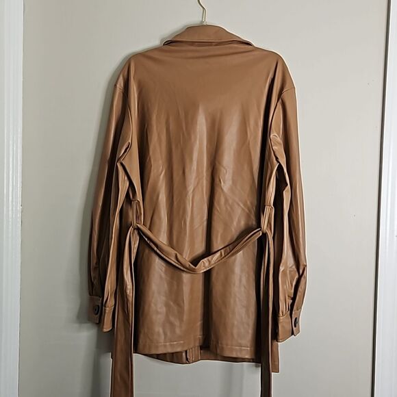 Zara Faux Leather Camel Short Trench Coat Medium Woman - Picture 15 of 15
